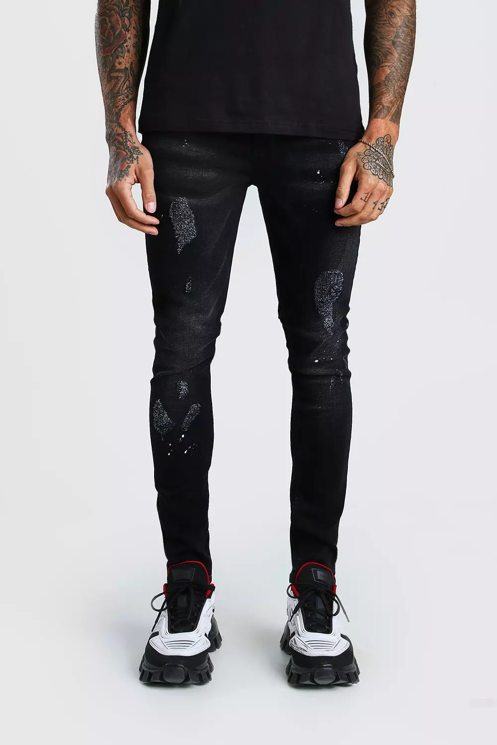 Mens ripped paint hot sale splatter jeans